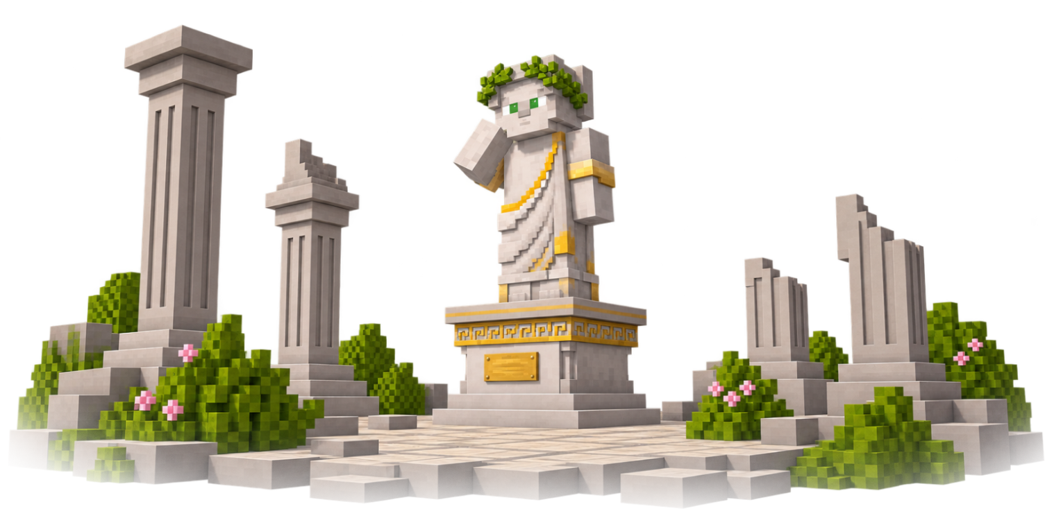 Voxel Greek Classical Statue with Laurel Crown and Columns